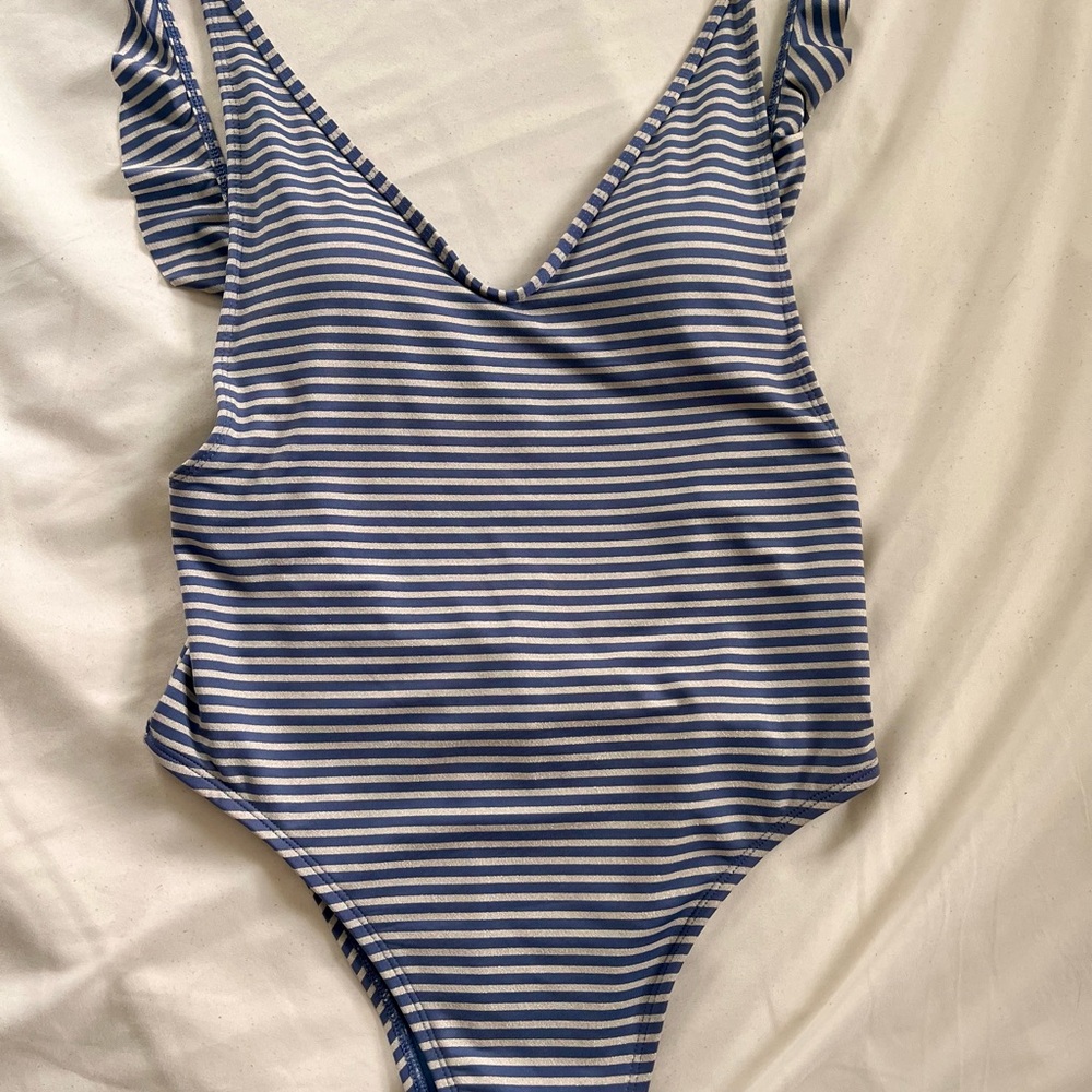 Aerie - Striped Blue and White one piece Swimsuit